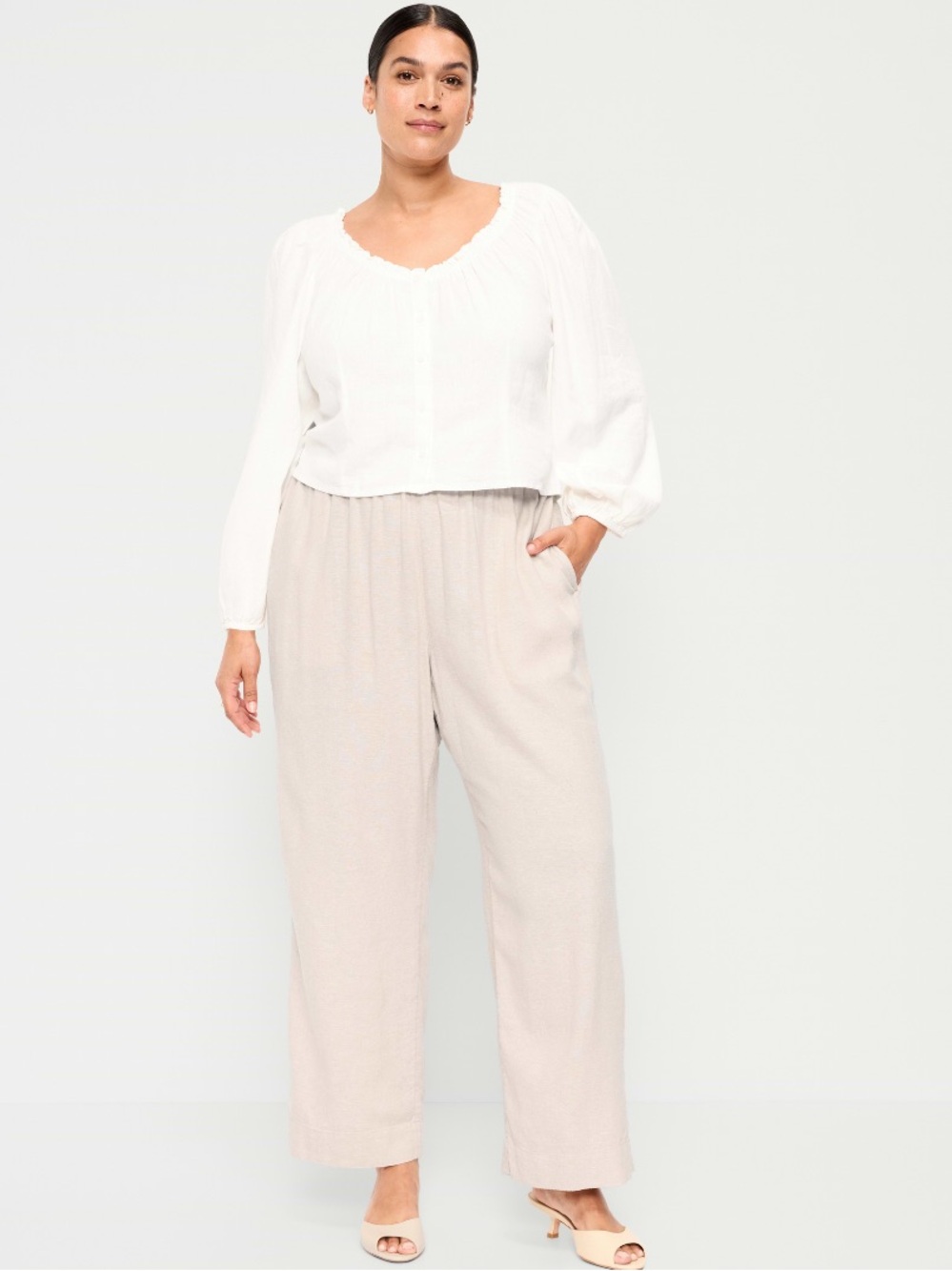 Old Navy High Rise Straight Linen Pants Cream Natural 26 inch Small Summer
